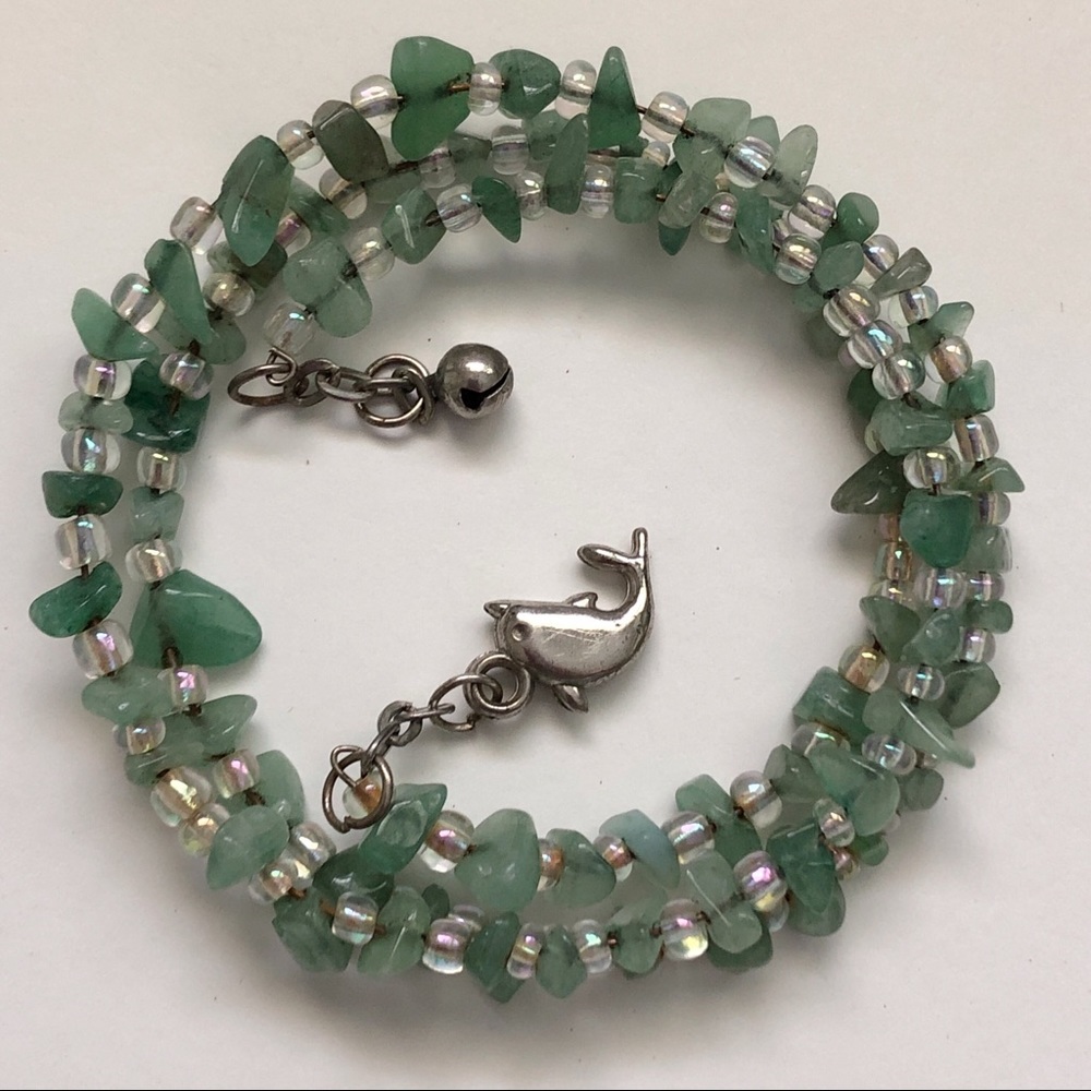 Green Adventurine Iridescent Crystal Dolphin Bell Wrap Bracelet